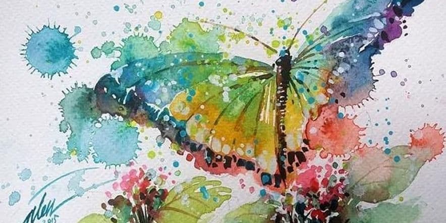 Основное изображение для события ЛО «Юный художник» — «Радужные бабочки» (акварельные бабочки отпечатком)