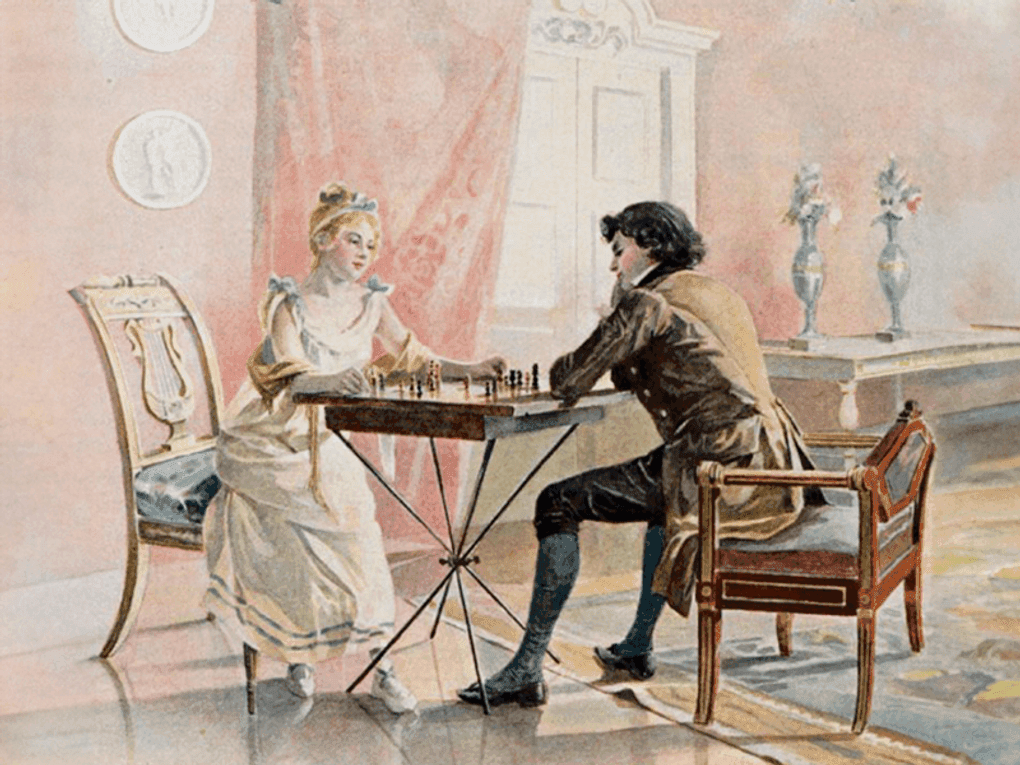 Елена Самокиш-Судковская. Ольга Ларина и Ленский. Санкт-Петербург, издательское товарищество «Р.Р. Голике и А.И. Вильборг». 1908