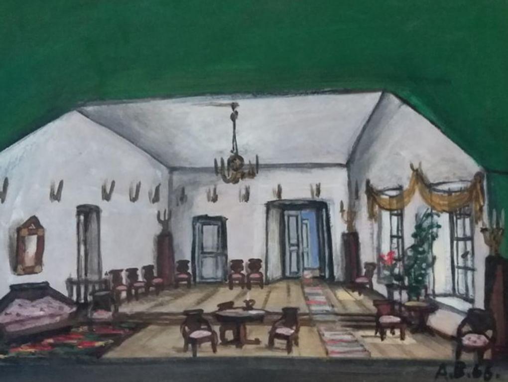 Александр Васильев. Эскиз декорации к спектаклю «Ревизор». 1966. Государственный центральный театральный музей им. А.А. Бахрушина, Москва